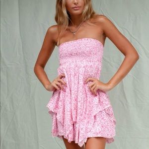Isabelle’s Cabinet Pink Floral Strapless Mini Dress Size 6, Lightly worn